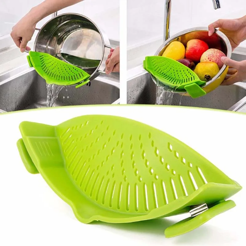 

Adjustable Silicone Clip On Strainer Food Grade Heat Resistant Pot Drain Pan Strainer Liquid Drainer Kitchen Colander Strainer