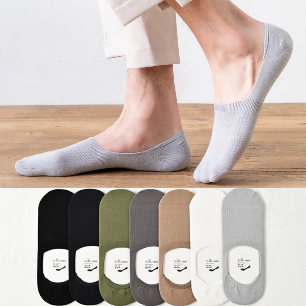 

High Quality Cotton Mens Socks Antibacterial Deodorant Low Cut Ankle Boat Socks Solid Non-slip Silicone Invisible No Show Socks