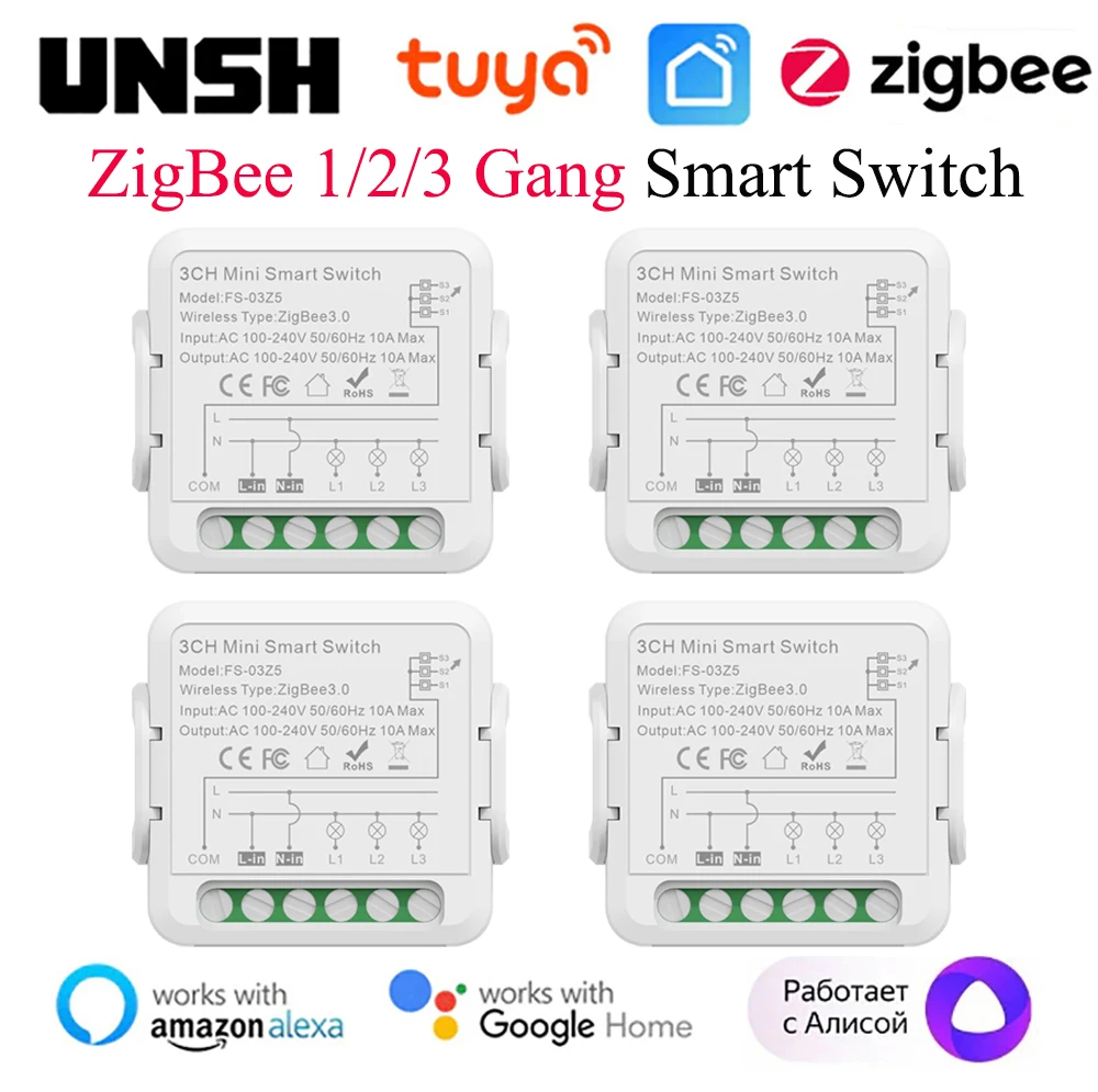 1 2 3 Gang Tuya Zigbee 3.0 Smart Light Switch 2 Way Control Breaker Smart Life Control Works with Alexa Google Home Yandex Alice