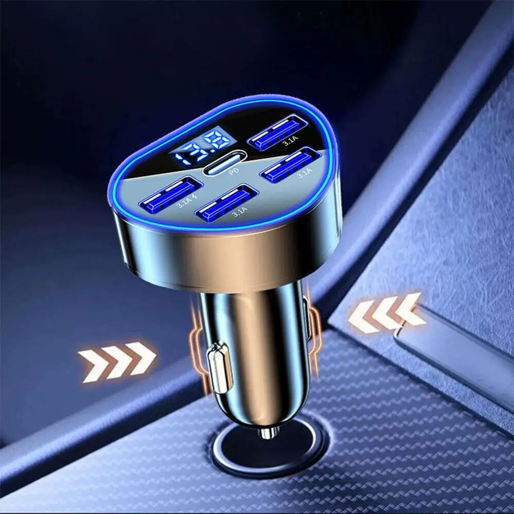 Автомобильное зарядное устройство PD QC3.0 66 Вт с 5 портами адаптер для быстрой