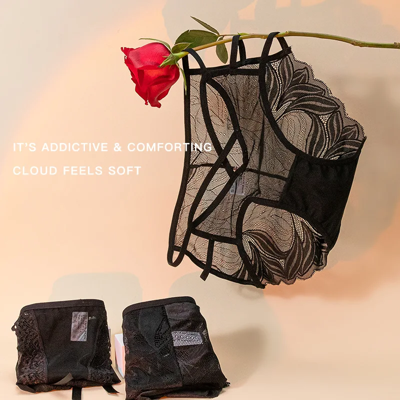 Женские сексуальные черные кружевные трусики с высокой талией большие размеры