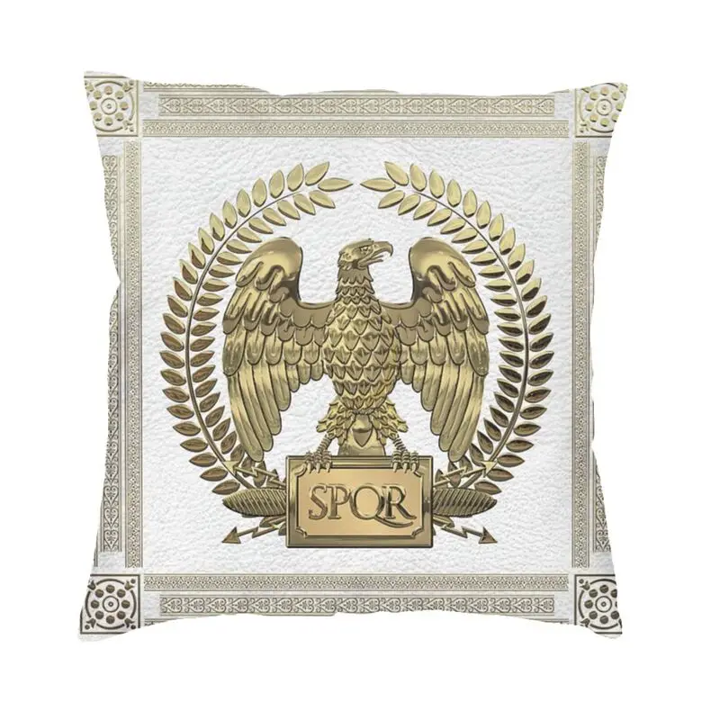 Roman Empire SPQR Square Pillowcover Home Decoration Gold Imperial Eagle Over White Leather Print Cushion Cover Pillow Case