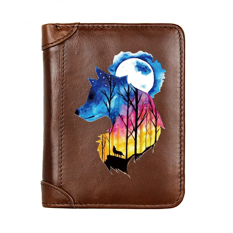 

Высококачественный мужской кошелек из натуральной кожи с изображением загадочной Луны и искусственной кожи, Классический Тонкий держател...