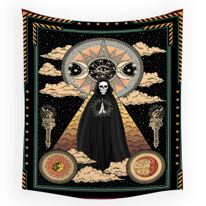 

2023 Horror Skeleton Divination Astrology Tapestry Black and White Art Bedroom Living Room TV Backdrop Decorative Wall Tapestry