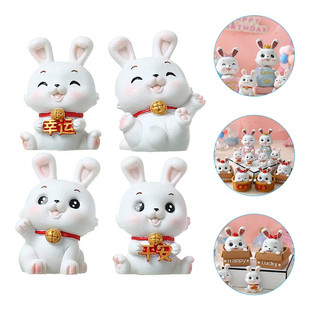 

Rabbit Year Figurines Bunny New Statuechinese The Decorations Decor Resin Zodiac Figurine Animal Figures Ornaments Miniature