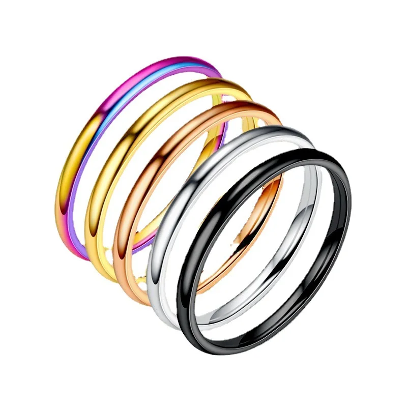 

2mm Titanium Steel Ring Ladies Korean Version of The Niche Ring Europe and The United States Stainless Steel Glossy Couple Ring