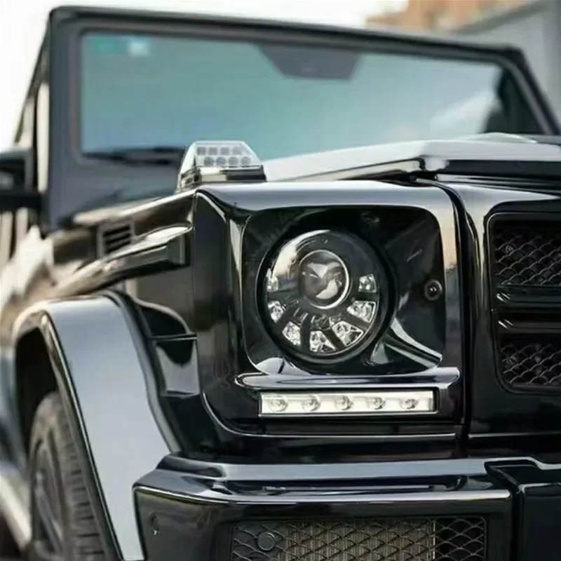 Фото Подходит для W463 Mercedes-Benz G-Class G500 G63 G350 G55, модифицированная рамка фар, дневные ходовые огни, дымчатые светодиодные фары дальнего света №2