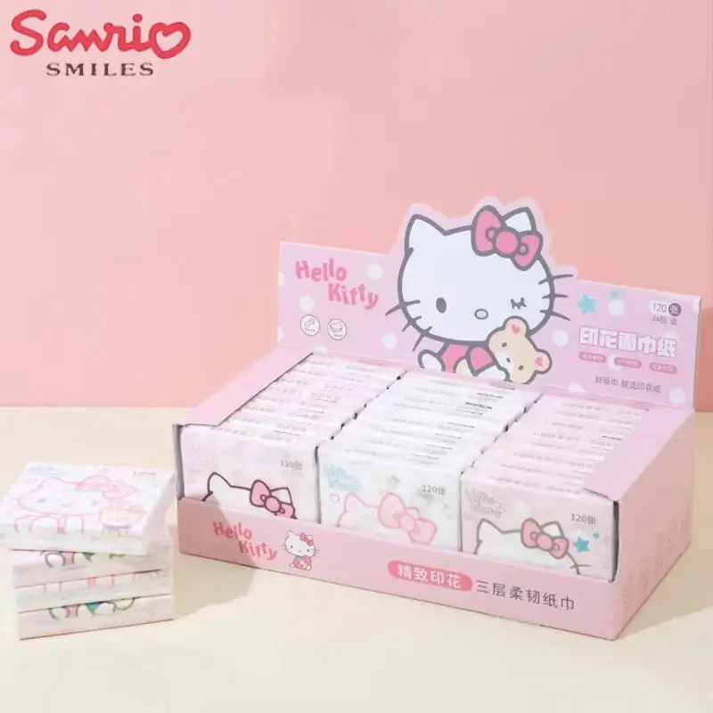 

24 шт., бумажное полотенце Sanrio, мультяшное милое корейское милое детское мягкое бумажное полотенце Hellokitty, портативное бумажное полотенце для девочек