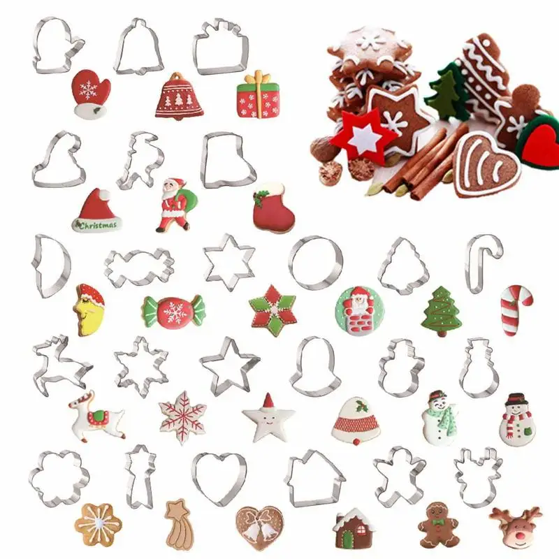 

Christmas Cookie Cutters 24 Pieces Holiday Cookie Molds Gingerbread Man Tree Snowflake Star Tree Angel Stocking & More Shapes