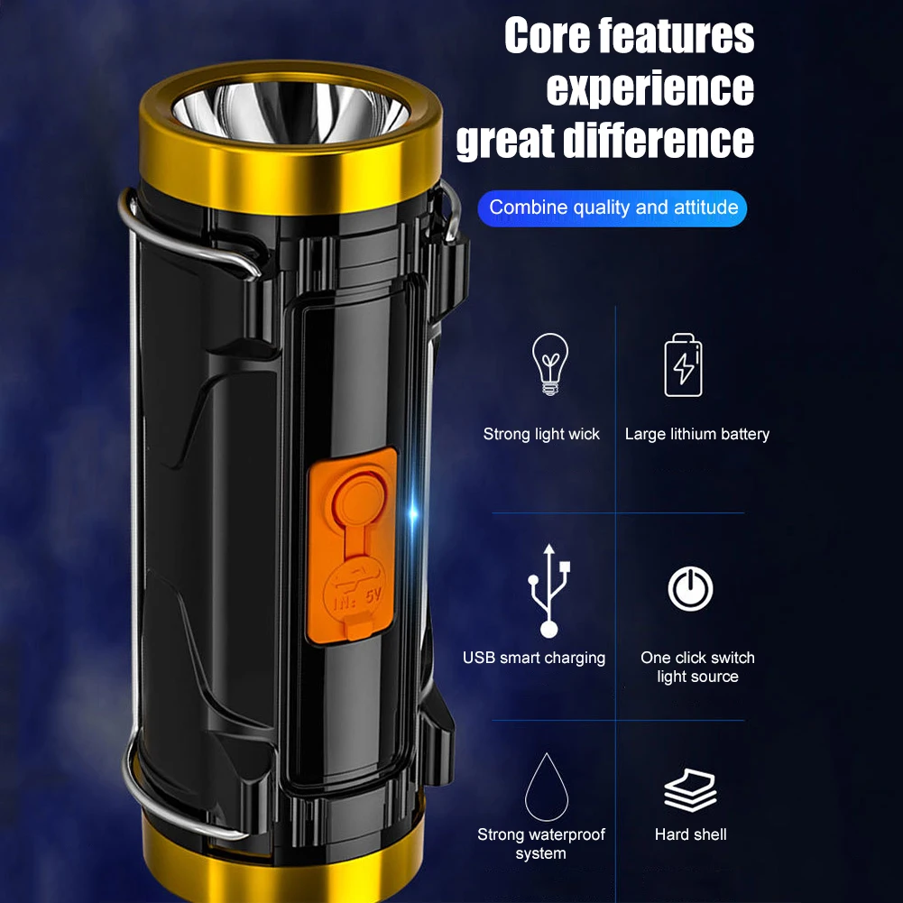 

Portable Flash Light Torch 300LM USB Rechargeable LED Flashlights Daily Waterproof Anti Slip Lamp for Outdoor Hiking Adventure