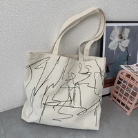 women canvas shoulder bag line pattern daily shopping bags students books bag thick cotton cloth handbags tote for girls