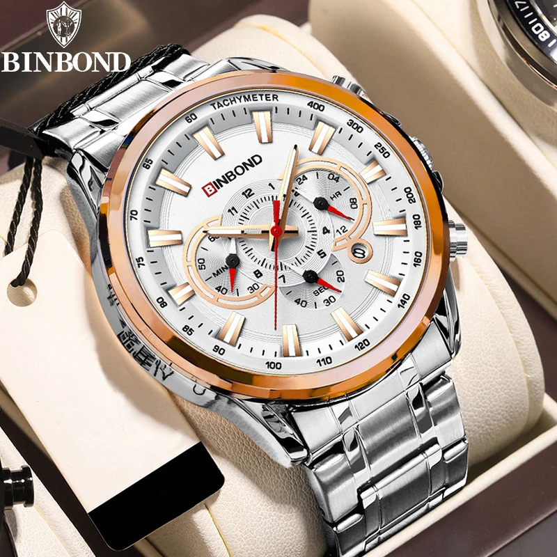 Binbond Мужские Кварцевые Часы В Деловом Стиле Водостойкие Светящиеся Стрелки