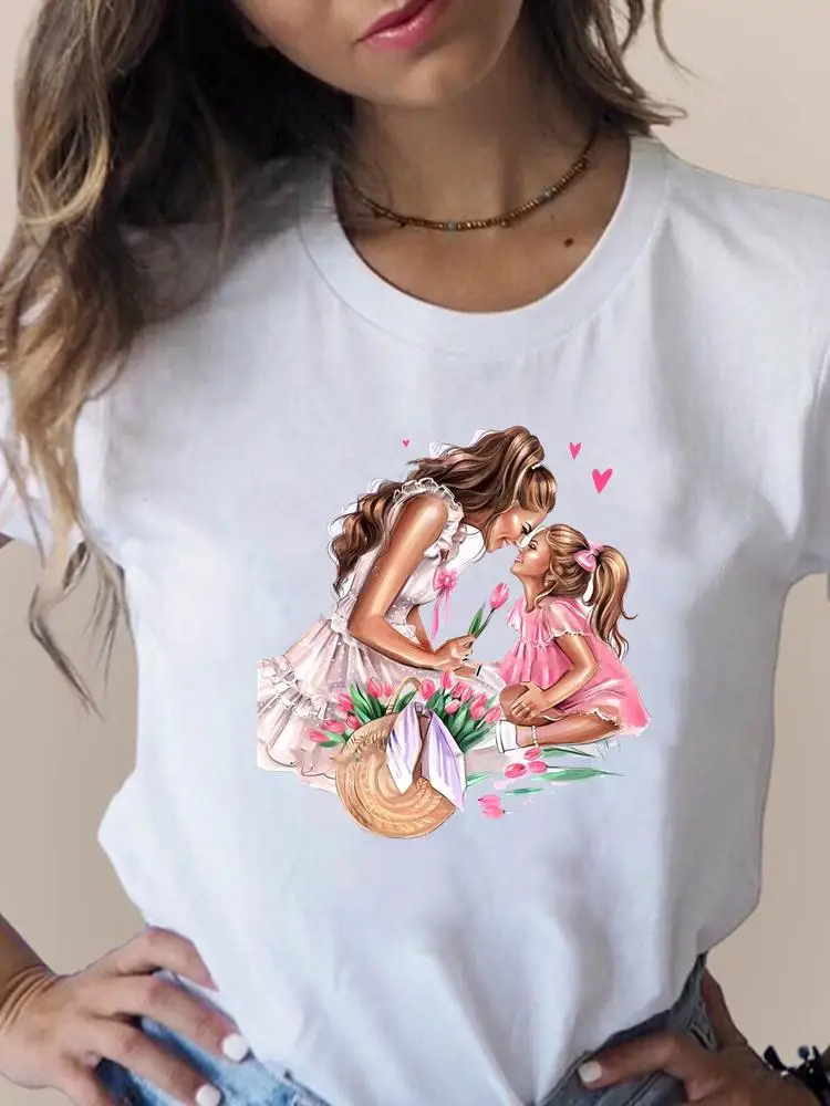 

Short Sleeve Watercolor Sweet Love Mom Mother Clothes Summer Ladies Print T Fashion Women's Clothing Graphic Tee Female T-shirts