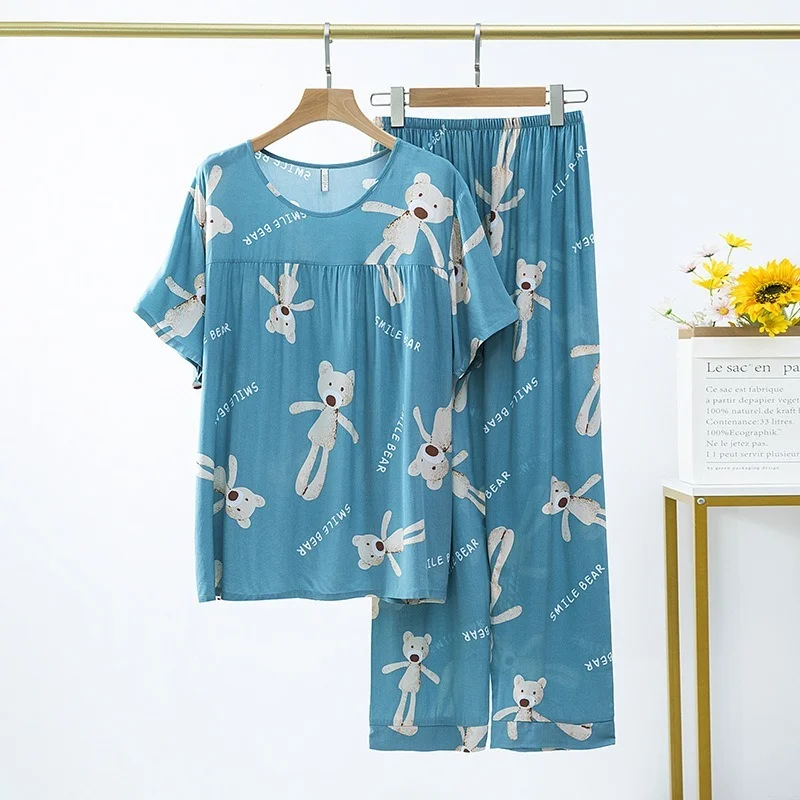 Women Pajamas Sets Soft Nightwear Summer Short Sleeve Pyjamas Animal Birld Print Sleepwear Female Pijamas Mujer