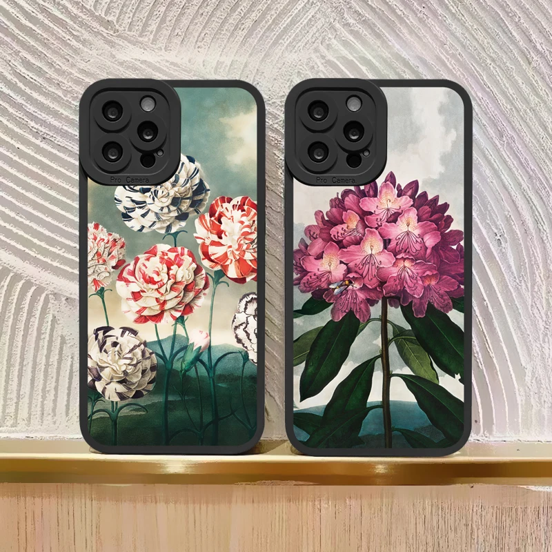 

Retro big flower soft silicone Phone Case for iphone 13 11 14 12 pro max leaf plant Cover for iphone x xr xs 7 8 plus SE2 shell