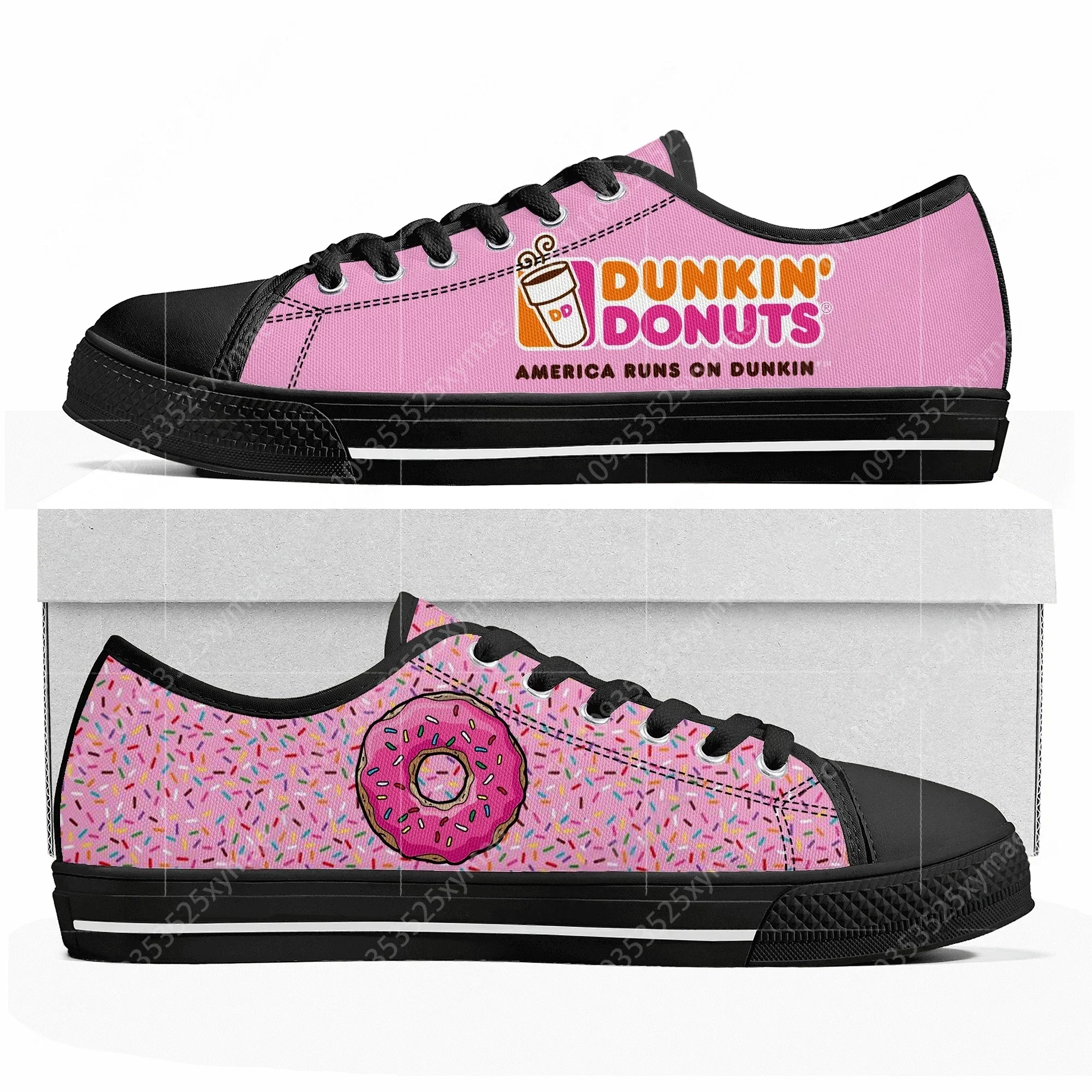 Фото Кроссовки Dunkin' Deez Nuts Drinks Low Top высокого качества для мужчин, женщин и подростков, обувь на заказ, повседневные кеды из канваса для пар №1