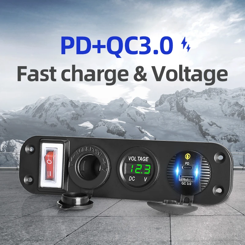 

LED Voltmeter Waterproof Usb Charger Adapter With TypeC Car Marine Switch Panel With On/Off Button Cigarette Lighter Combination