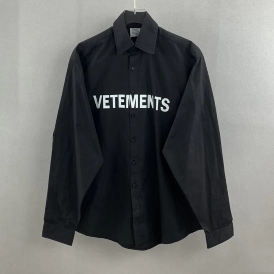 

Oversized Vetements Black Shirts Men Women 1:1 High Quality Front White Big Vetements Logo Casual Street VTM Blouse Streetwear