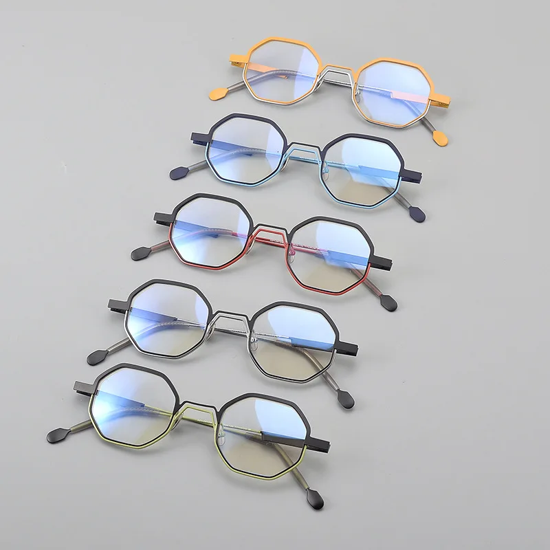 Многоугольная сверхлегкая оправа для очков из чистого титана AEV-D01DBX двухцветная