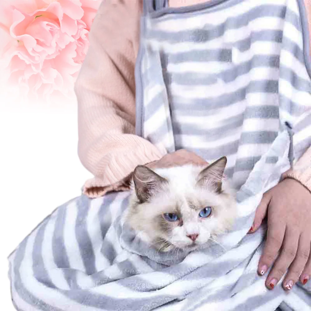 

1pcs Apron Stripe Practical Simple Coral Fleece Cat Bag Apron for Animal Cat