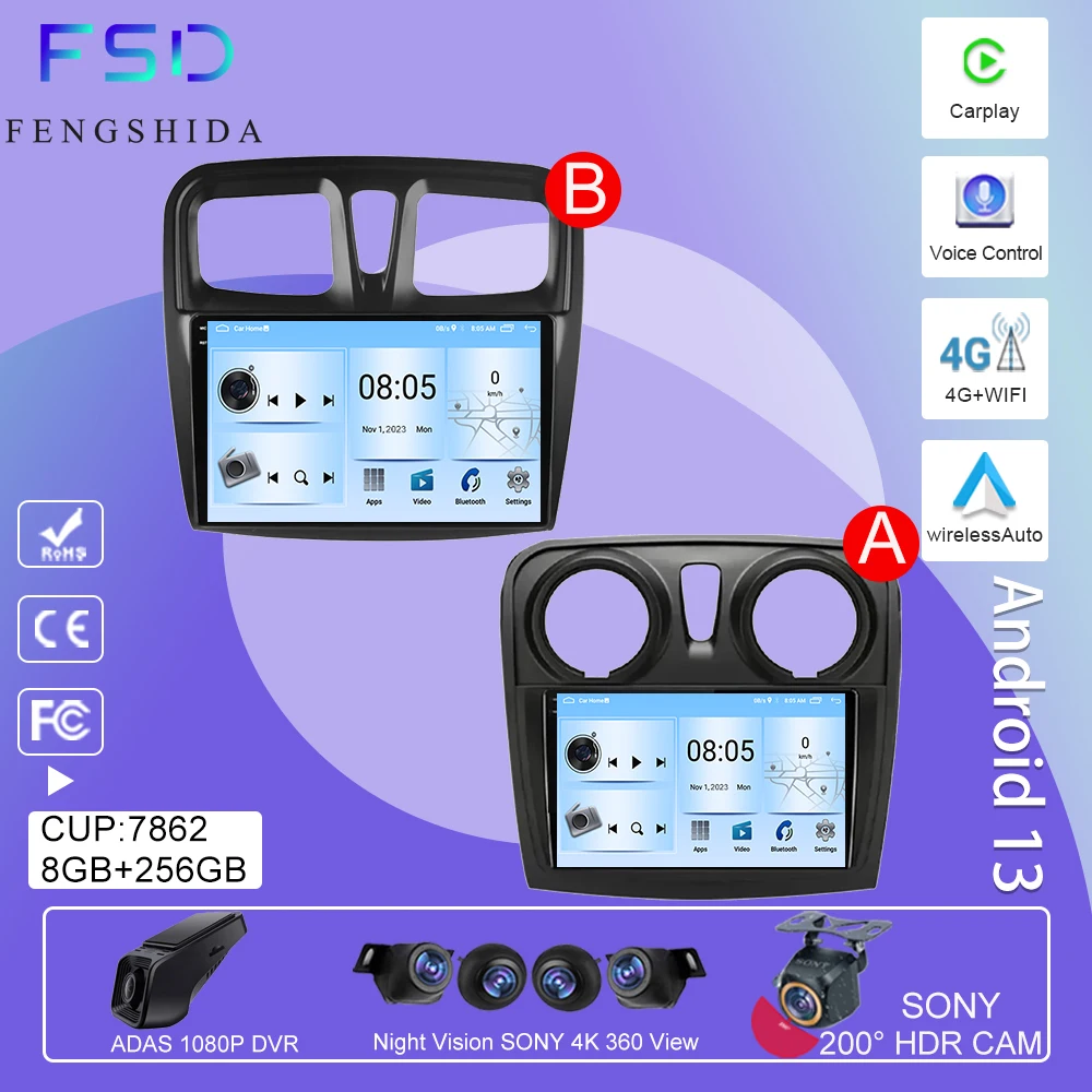 Android Auto для Renault Logan I Sandero Lada Lergus Dacia 2012-2019 Автомобильный радиоприемник