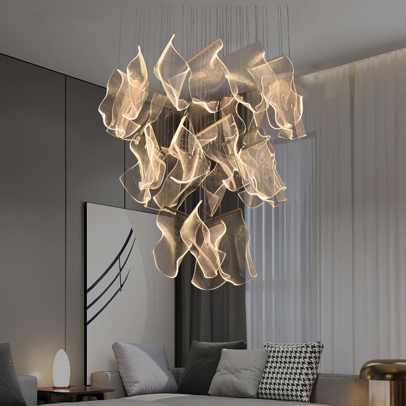 

Light LED Art Chandelier Pendant Lamp Ceiling Guide Duplex Rotating Staircase Postmodern Creative Pendant Dining Living Hanging