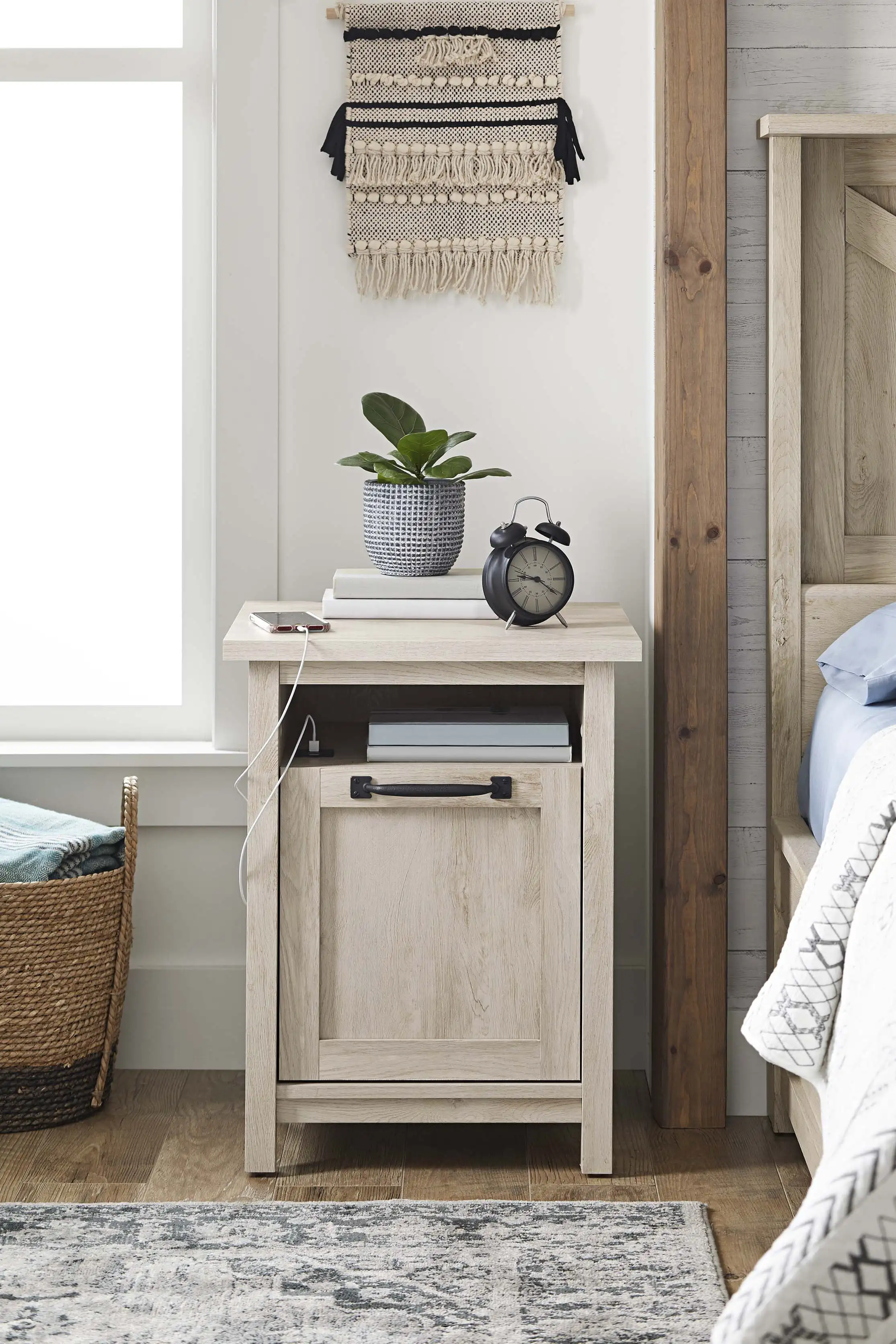

Modern Farmhouse USB Nightstand, Rustic White Finish