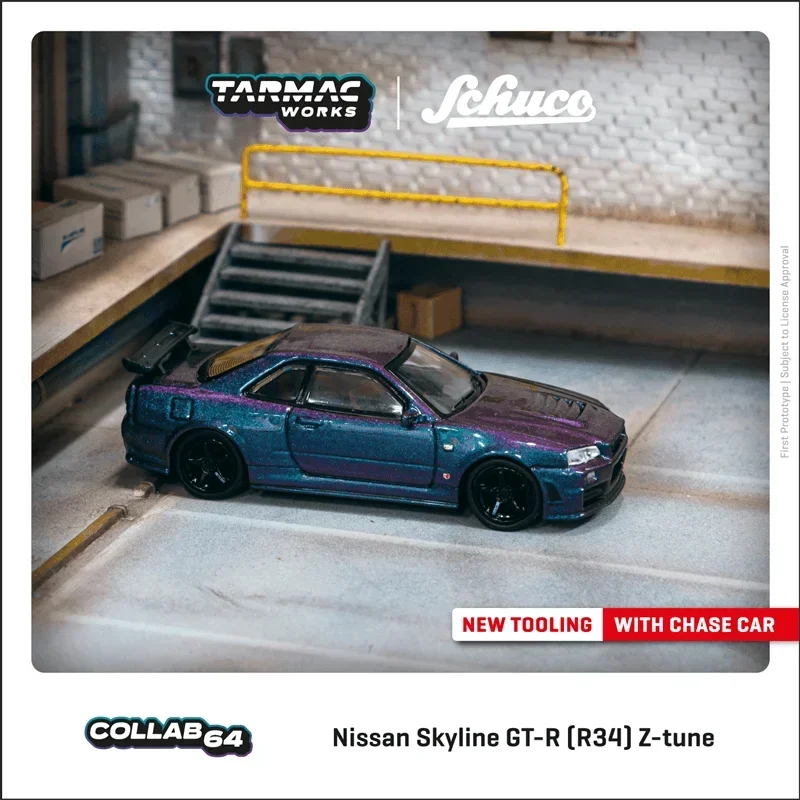 

Tarmac Works x Schuco 1:64 Nissan Skyline GTR R34 Z-tune полночно-фиолетовый III литая Коллекционная модель автомобиля