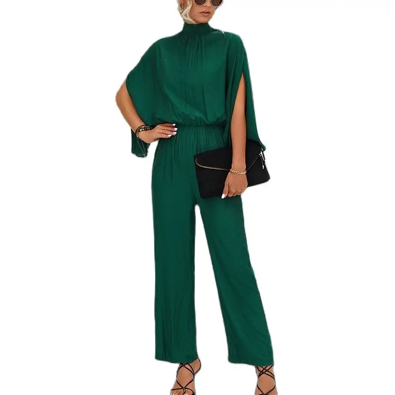 WAYOFLOVE Ladies Spring Summer Casual Jumpsuit Women Cloak Sleeves STAND Neck Jumpsuits Party Solid Color Woman Jumpsuit Elegant
