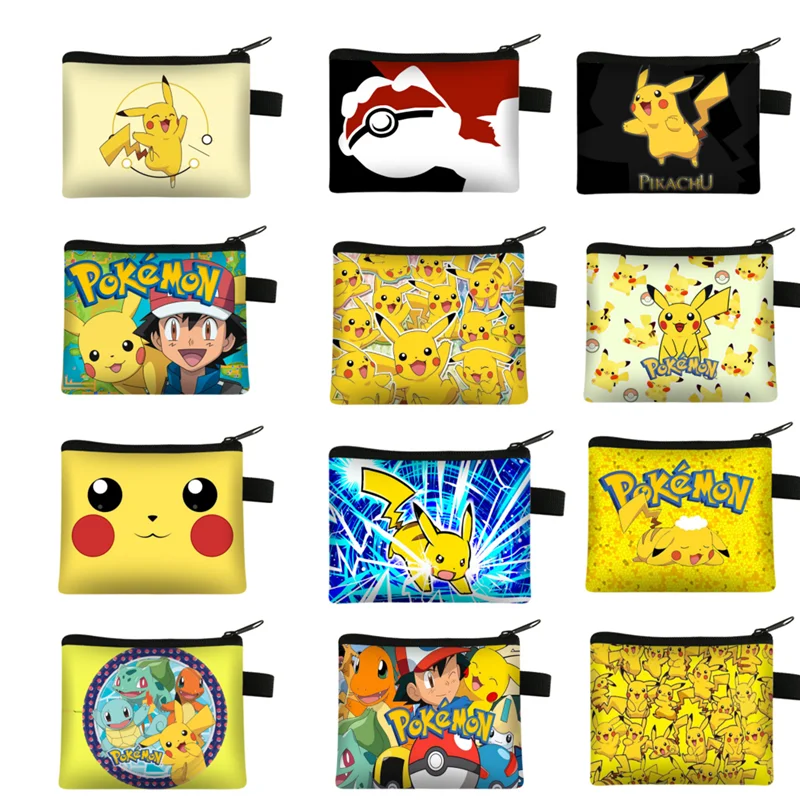 

Original Pokemon Little Girls Wallet Cute Children's Coin Purse Simple Polyester Coin Bag Cartoon Pikachu Print Key Storage Bags