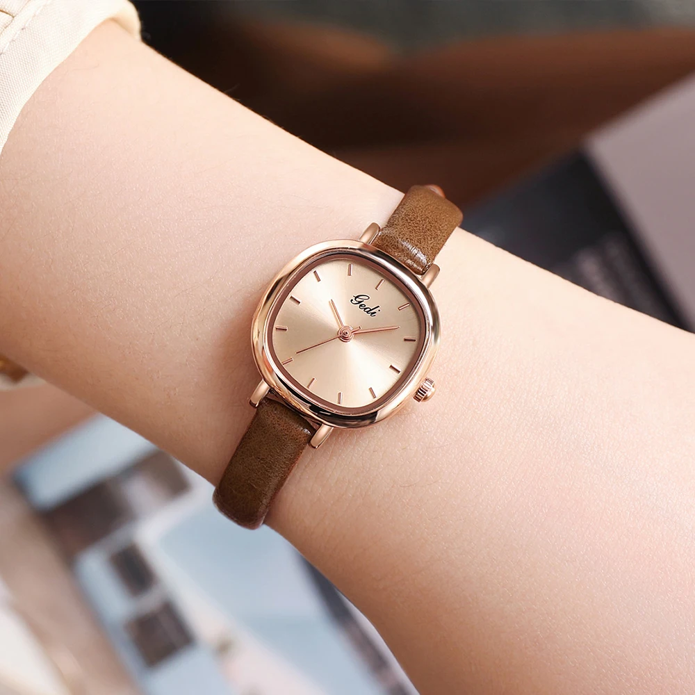GEDI Retro Coffee Women Square Watches Thin Leather Strap Waterproof Vintage Fashion Ladies Quartz Wristwatches Female Clock New
