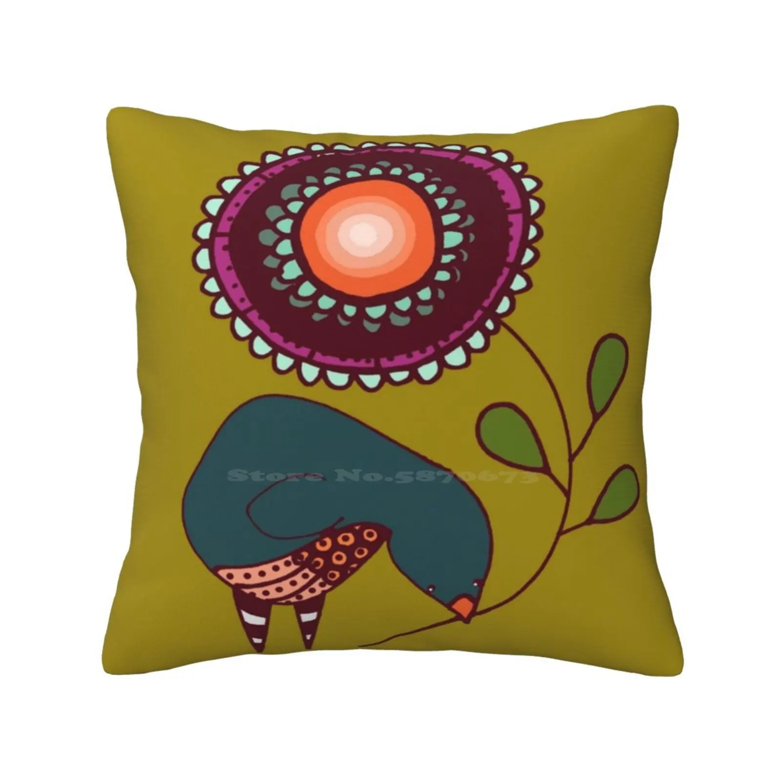 Забавная Милая декоративная квадратная наволочка Kalini птица цветок оливковый