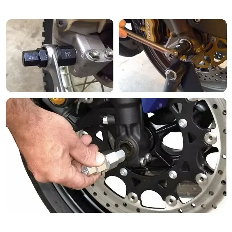 Универсальный ключ для мотоциклов Hex Axle 4-в-1: 17, 19, 22, 24 мм, для снятия переднего колеса, съемник шпинделя, инструмент для ремонта, торцевой ключ (art.: 3920da1606ff7) - 3920da1606ff7