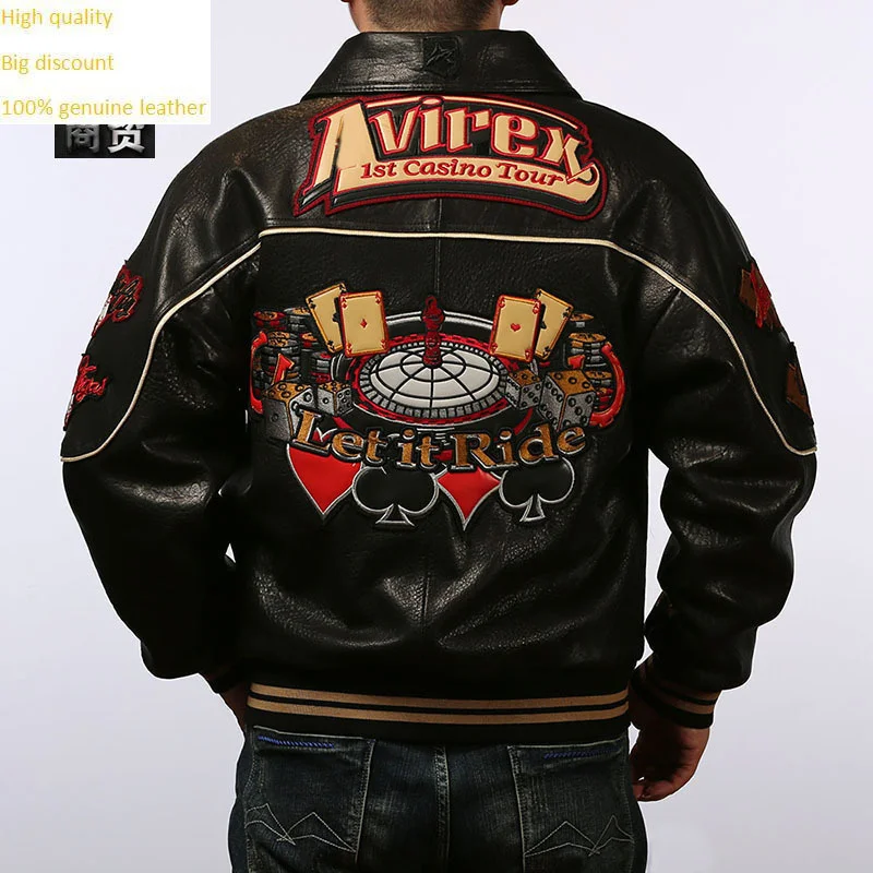 

genuine luxury 100% Fat Plus Size Flight Suit Real Jacket Men's Loose Wide Edition Casino New Zealand Sheepskin Leather Coat hig