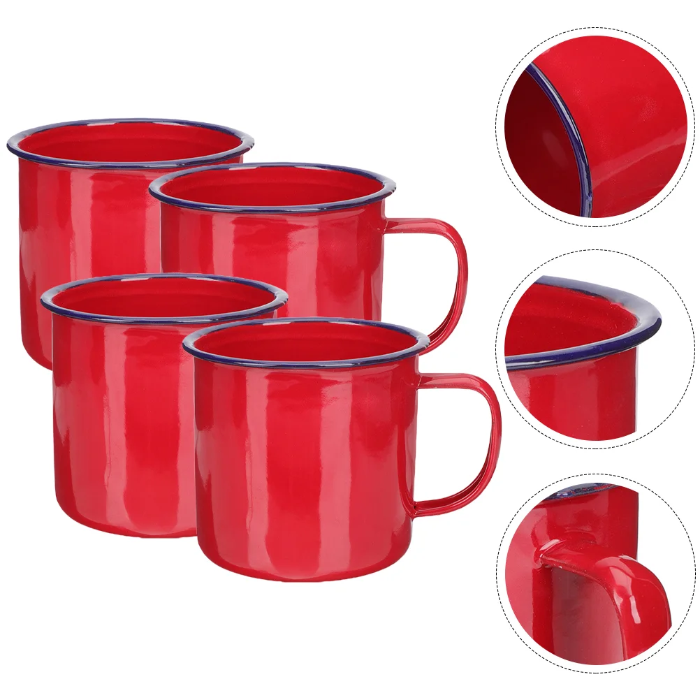 

Cup Mug Enamel Coffee Mugs Water Drinking Tea Vintage Metal Cups Latte Camping Tumbler Cappuccino Travel Ceramic Enamelware Red