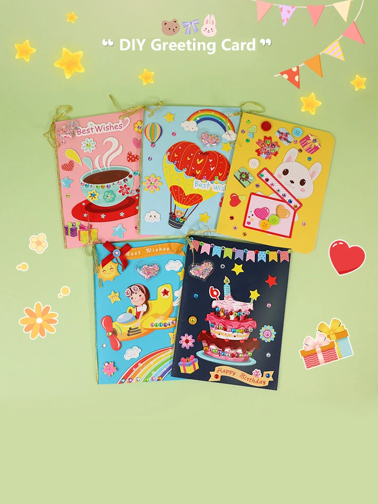 

Поздравительная открытка «сделай сам», материал, упаковка, детская Подарочная открытка ручной работы с изображением цветов, тортов, животн...