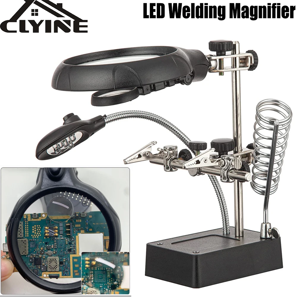 

Soldering holder Magnifying Glass With Professional Led Light Alligator Clip Holder Clamp Helping Hand Soldering Repair Tools