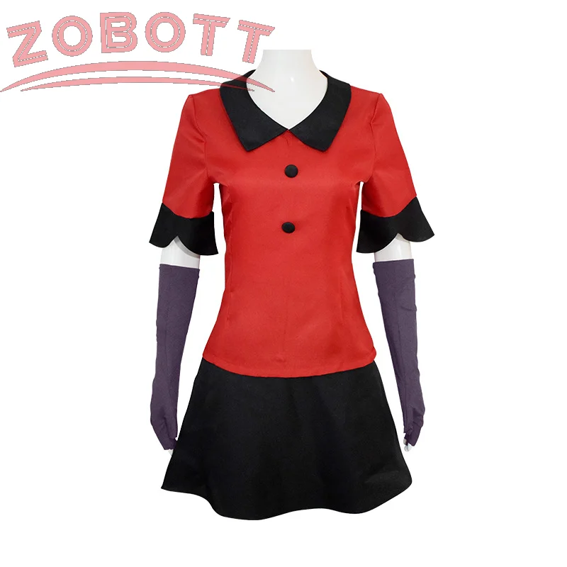 Hazbin COS Hotel Vaggie Косплей Костюм Женский Красный Топ Черная Юбка Перчатки Брюки