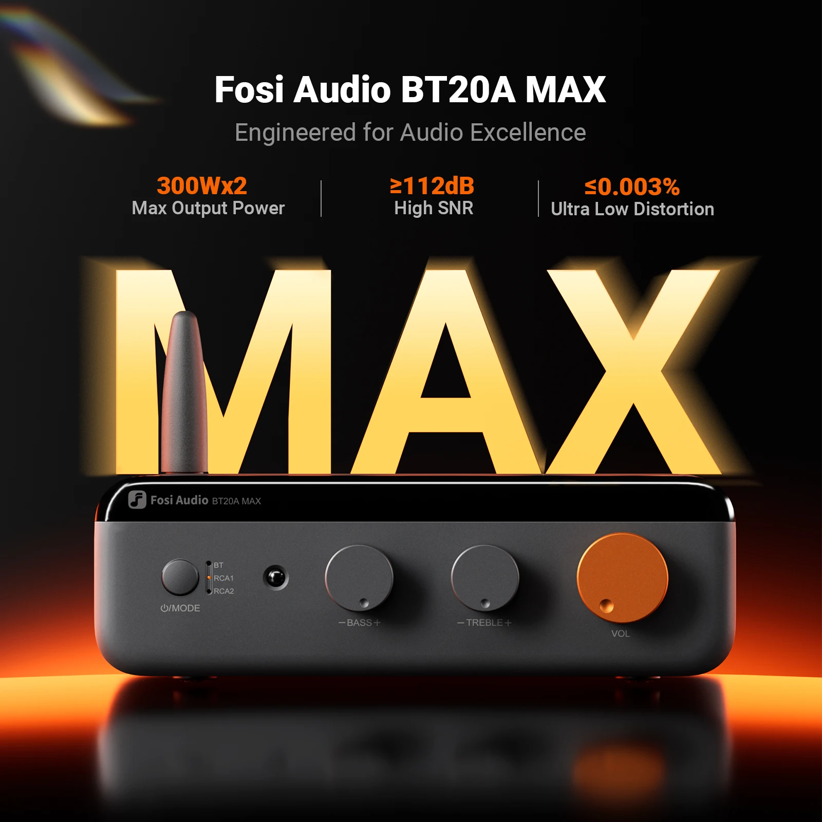 Фото Усилитель звука Fosi Audio BT6.0 Hi-Fi стерео 2.1-канальный, технология PFFB, 300Вт*2, класс D, усилитель мощности. №3
