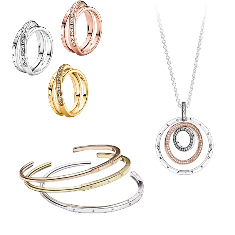 

Pandora Charm 925 Sterling Silver Necklace with Multi Ring Ring Opening Bracelet Hot selling DIY Exquisite Jewelry Gift