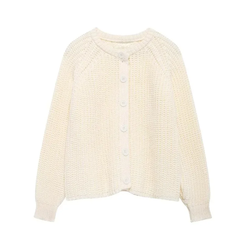 Осенние мягкие вязаные кардиганы 2024 новые женские ретро свободные с круглым