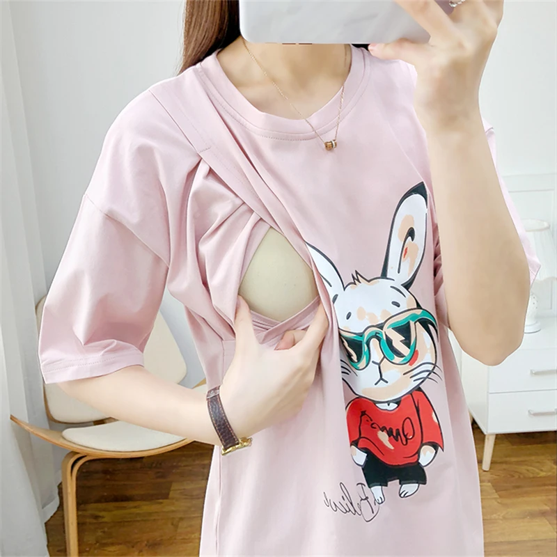 

Cotton Maternity Nursing Top Rabbit Feeding Blouse Pregnancy Clothes T Shirt Plus Size Postpartum Clothes Nursing Maternity Wear