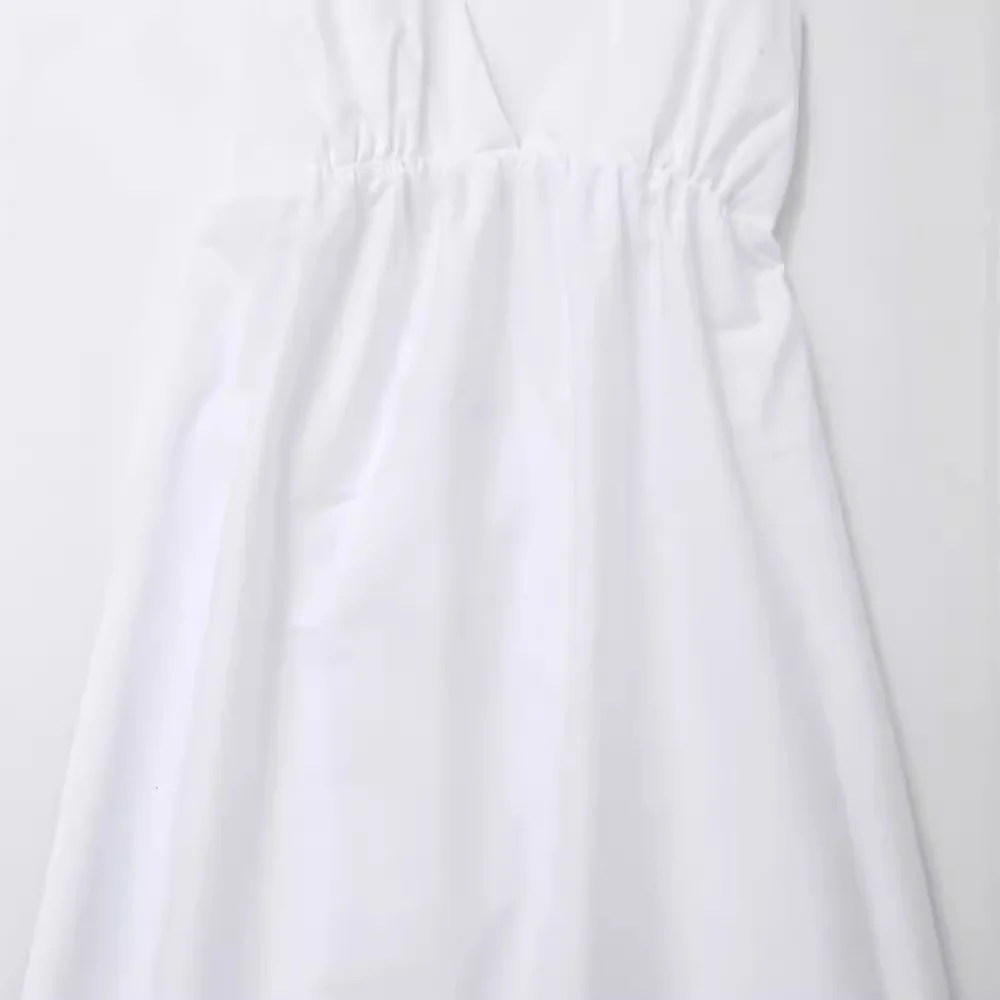 Фото Vrouwen Rugloze Midi Dress V Hals effen Bravo пуловер с высокой талией losjes vallend A-lijn rok Zomer Nieuwe Vrouw Chique jurk №3