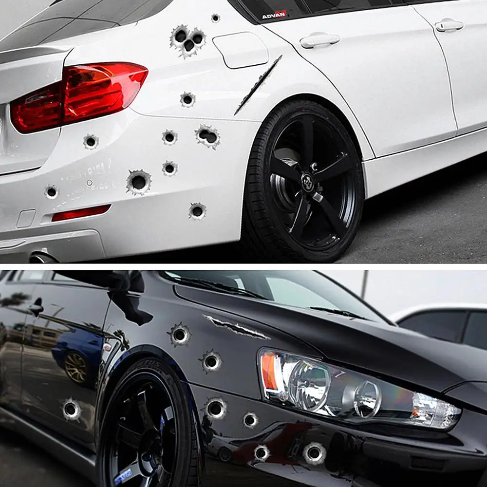 

Simulation Car Bullet Hole Crack Car Sticker 3D Bullet Hole Funny Decal Car-Scratch Bullet Hole Waterproof Stickers