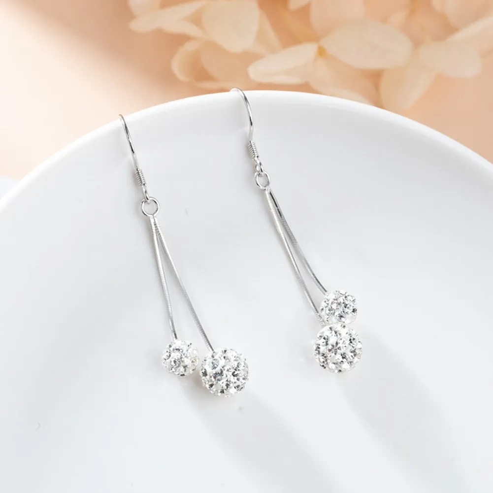 

Sterling Silver Earrings Long Temperamental Super Fairy Tassel Full Diamond Round Bead Earrings Female Personality