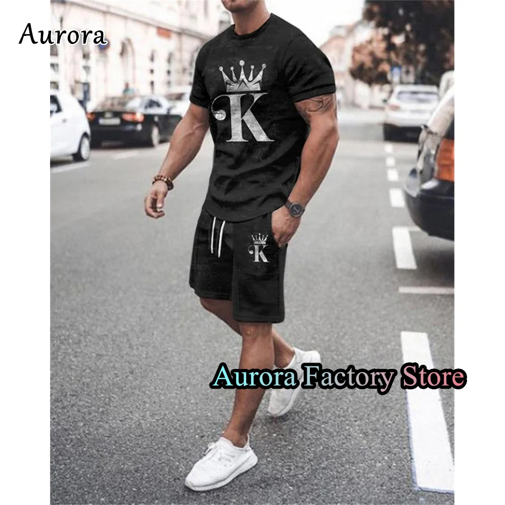

Summer Men Casual K Print Tracksuit Male Fashion Outfit 2 Pieces T-Shirt Shorts Set 3D Clothing Trend Jogging Suit Streetwear