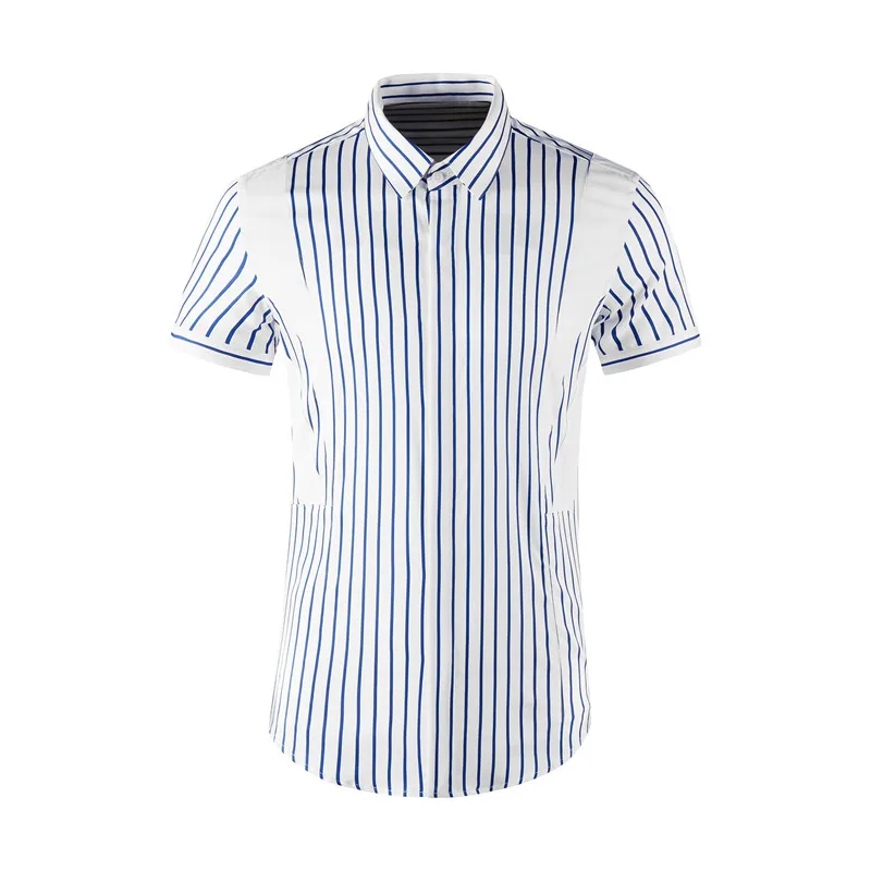 

High Quality Luxury Shirts Men 2022 New Summer Short-Sleeve Stitching Striped Men's Slim Shirt Fashion Trend Men's Casual Shirt
