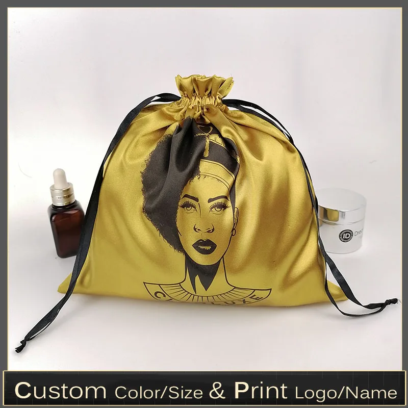 

Custom Logo silk satin storage bag Hair HandBag eyelash ClothesDrawstring Packaging Bag 20pcs/lot