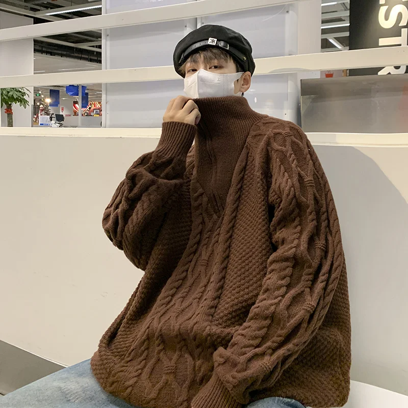 

Winter Sweater Men Warm Fashion Retro Knitted Pullover Men Japanese Streetwear Loose Long Sleeve Sweater Mens Jumper Clothes