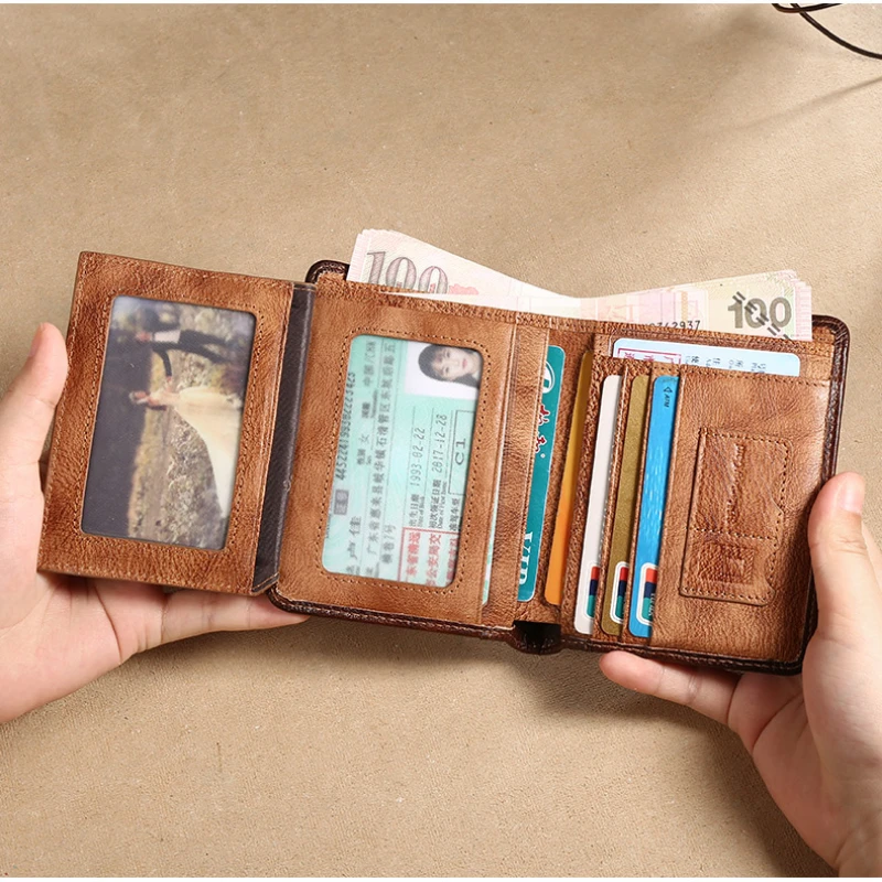 Male Genuine Leather Wallets Men Wallet Credit Business Card Holders Vintage Brown Leather Wallet Purses High Quality Purse
